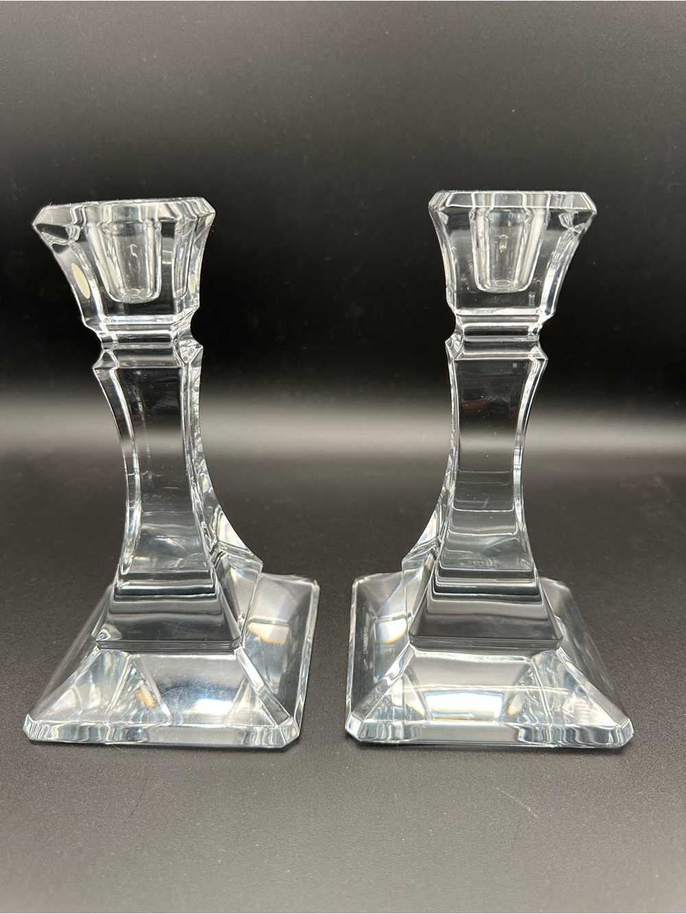 Tiffany & Co Square Crystal Candlesticks Pair Home Essentials 7" Slovenia Signed
